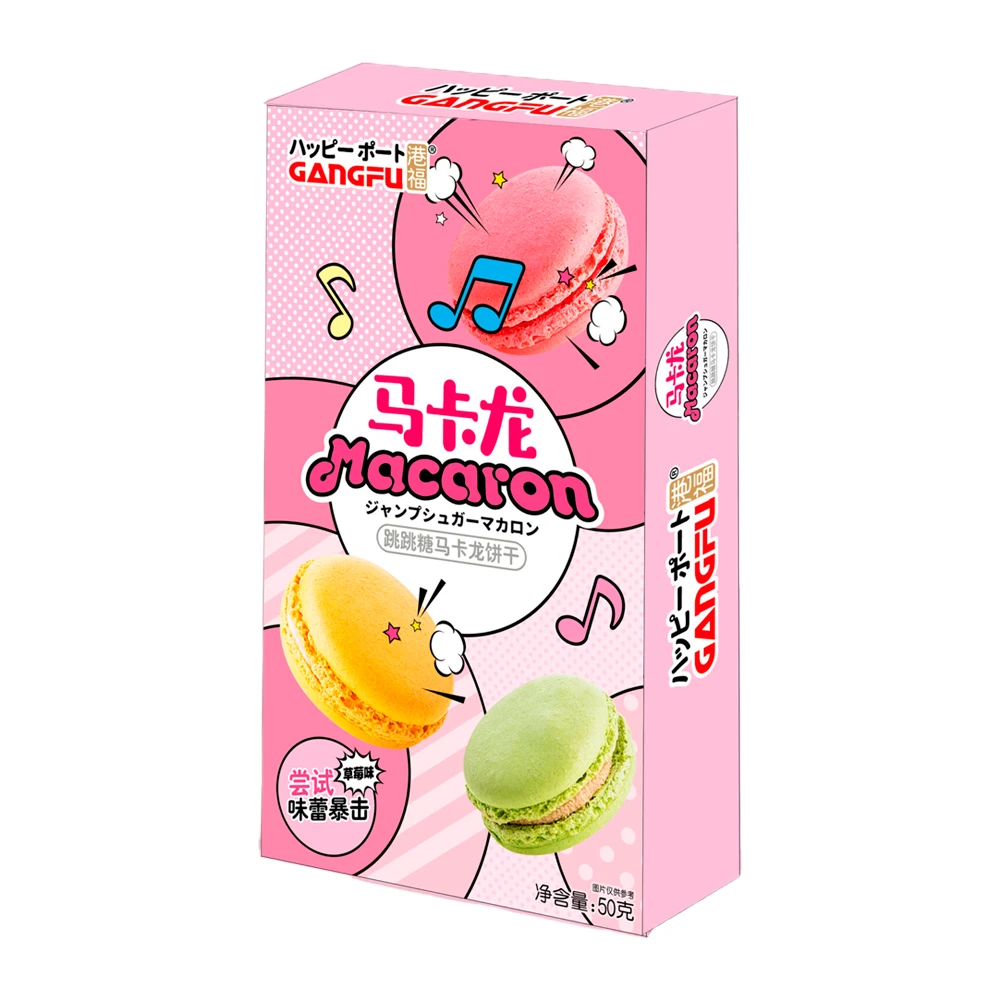 Bolacha Gangfu Macaron de Morango Popping Caixa 50G