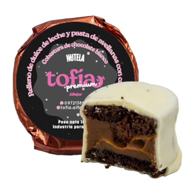 Alfajor Tofia Artesanal Branco Recheio doce de leite e Nutella 90g