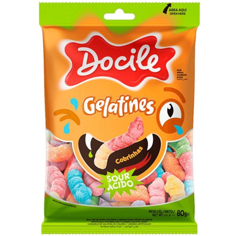 Bala de Gelatina Docile Cobrinha Cítrica 80G