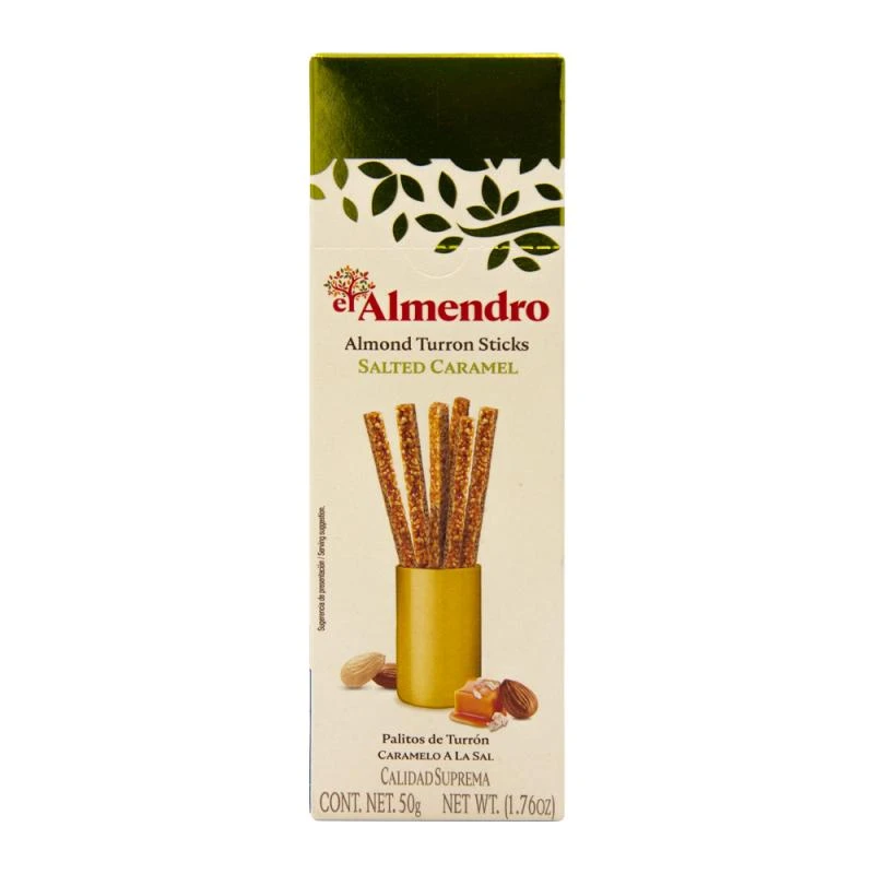 Palitos de Torrone Crocante Com Amêndoas e Caramelo Salgado El Almendro 50G