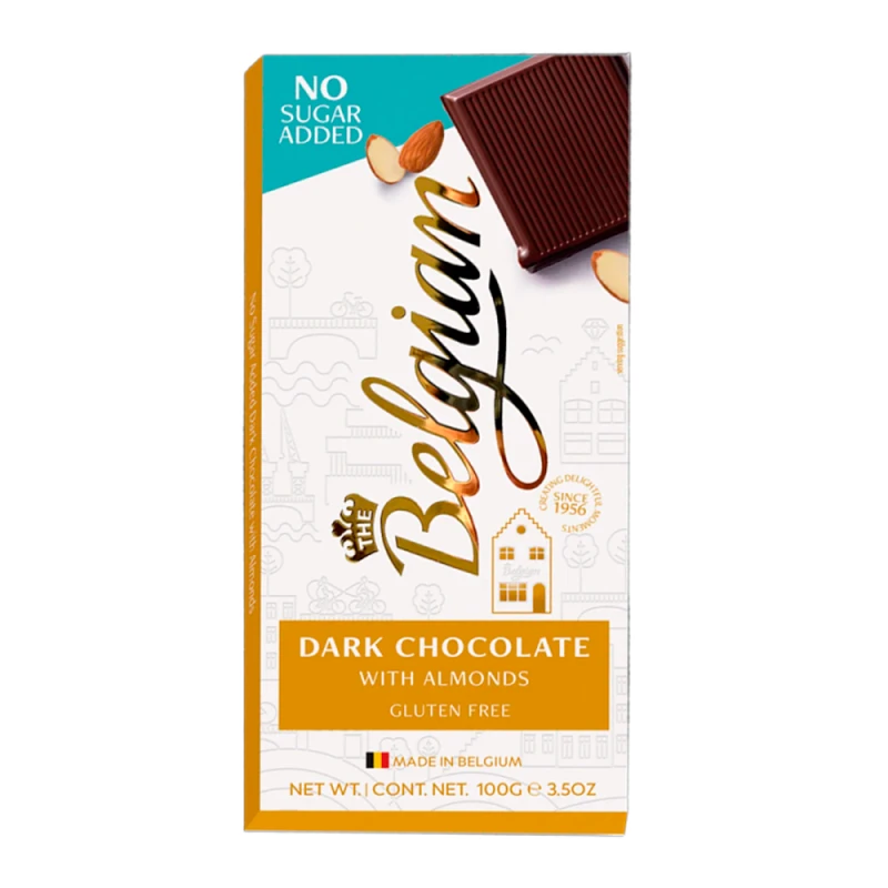 Barra Chocolate Amargo Com Amêndoas Belgian Menos Açucar e Sem Glutem 100G