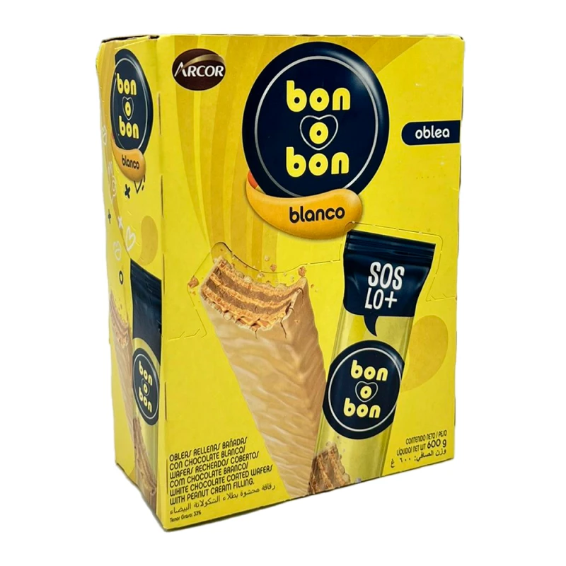 Wafer Arcor Bon o Bon Chocolate Branco Caixa 20X30G