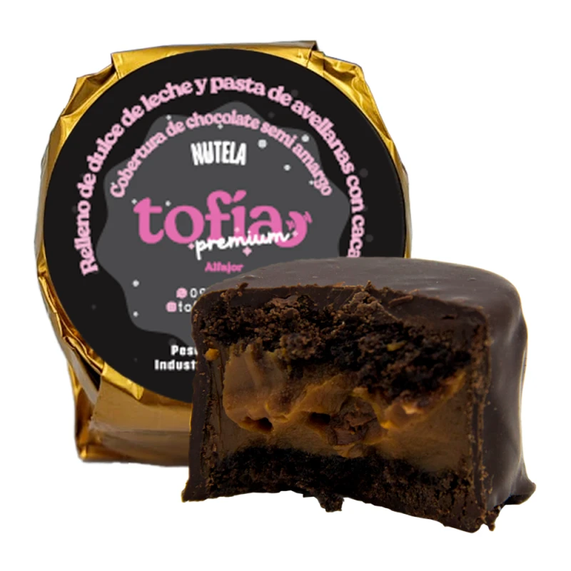 Alfajor Tofia Artesanal Preto Recheio doce de leite e Nutella 90g