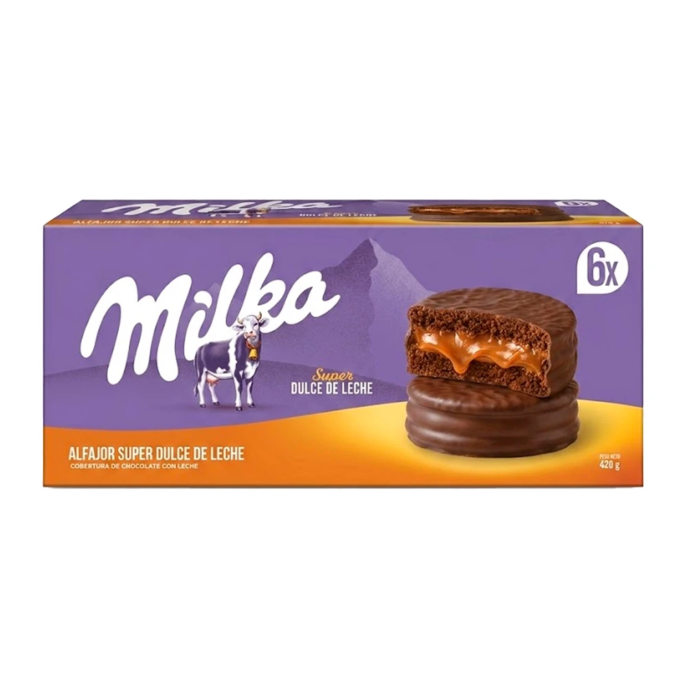 Alfajor Milka Super Doce De Leite Chocolate Ao Leite Caixa 6X70G