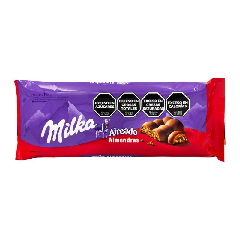 Barra Chocolate Milka Leger Aerado Leite Com Amêndoas 110G