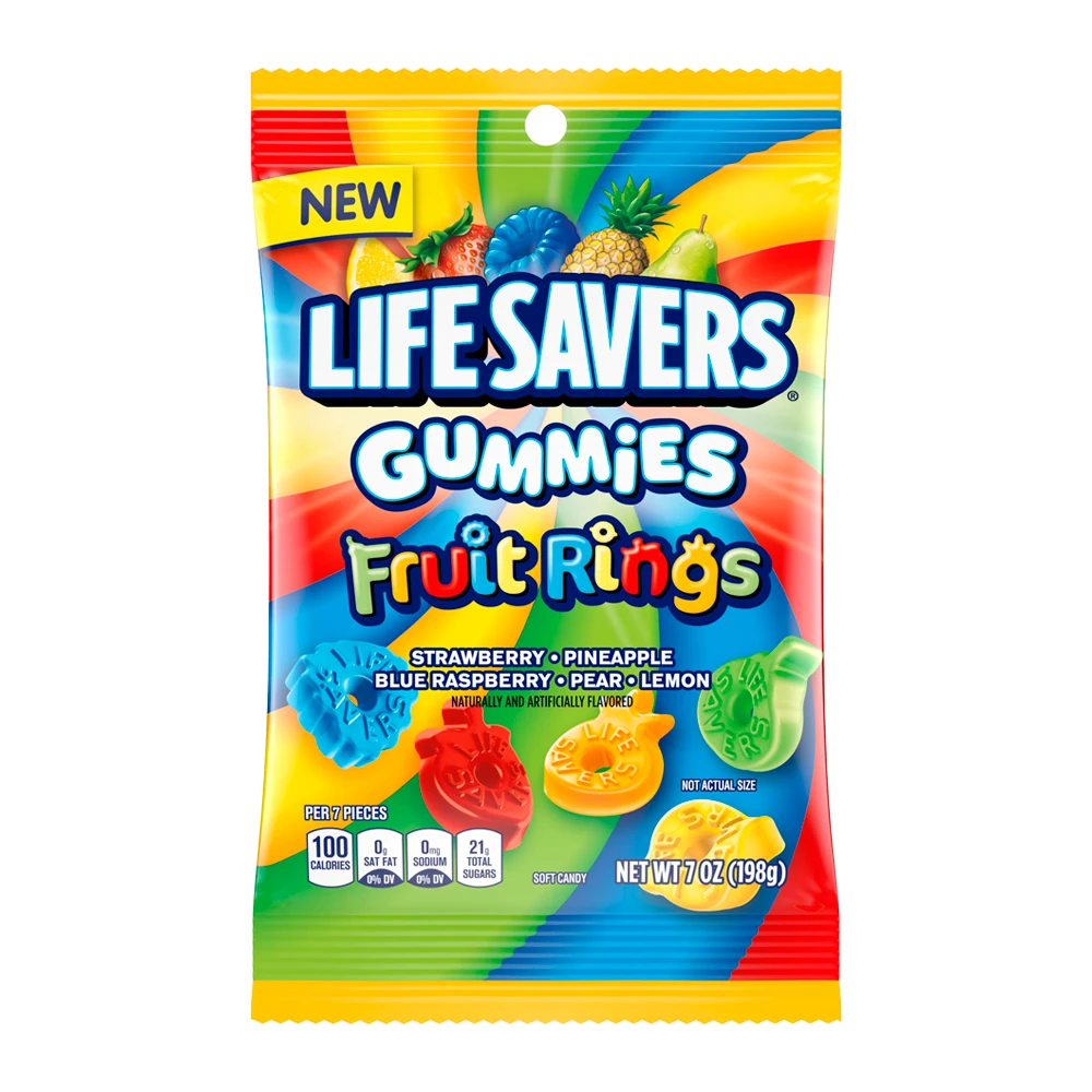 Bala de Gelatina Life Savers Gummies Fruit Rings Pacote 7Oz 198G