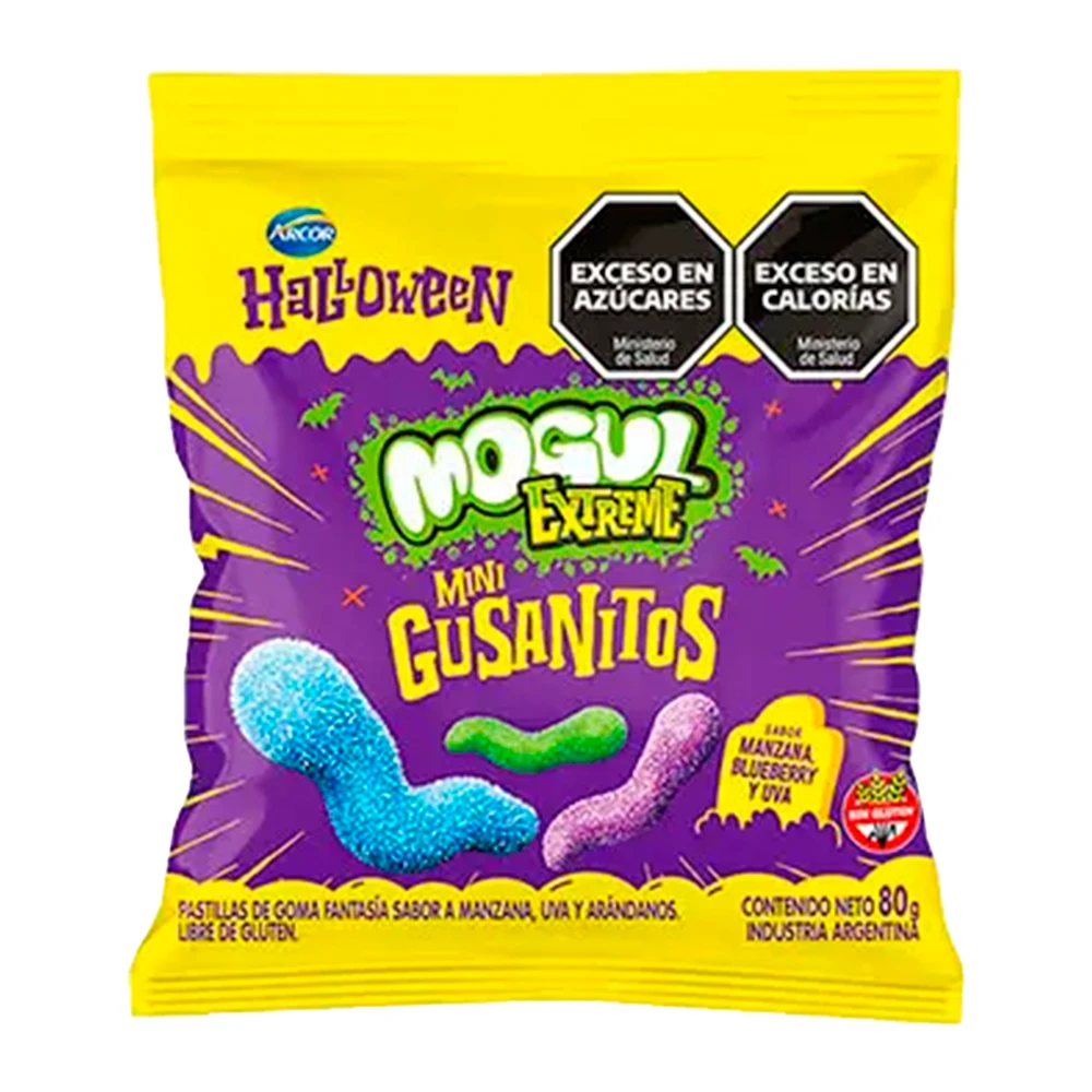 Bala de Gelatina Arcor Mogul Extreme Minhoca Halloween Pacote 80G