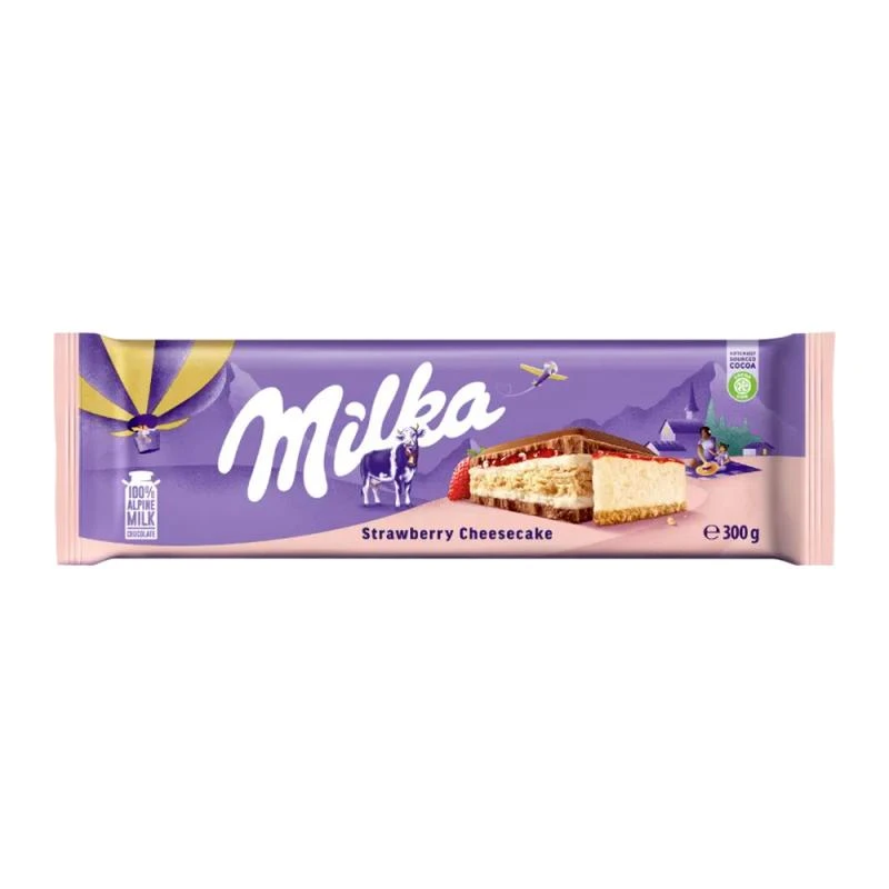 Barra de Chocolate Milka Ao Leite Recheio Cheese Cake Morango 300G