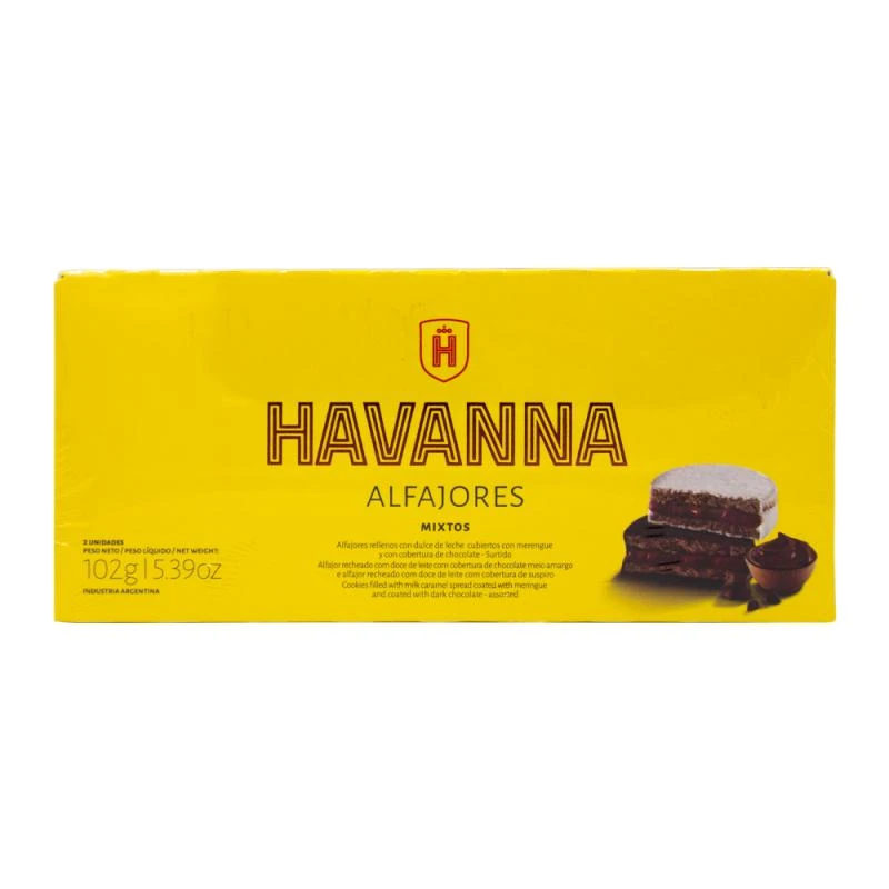 Alfajor Havanna Mixto Branco e Preto com recheio de doce de leite Caixa c/ 2X55G
