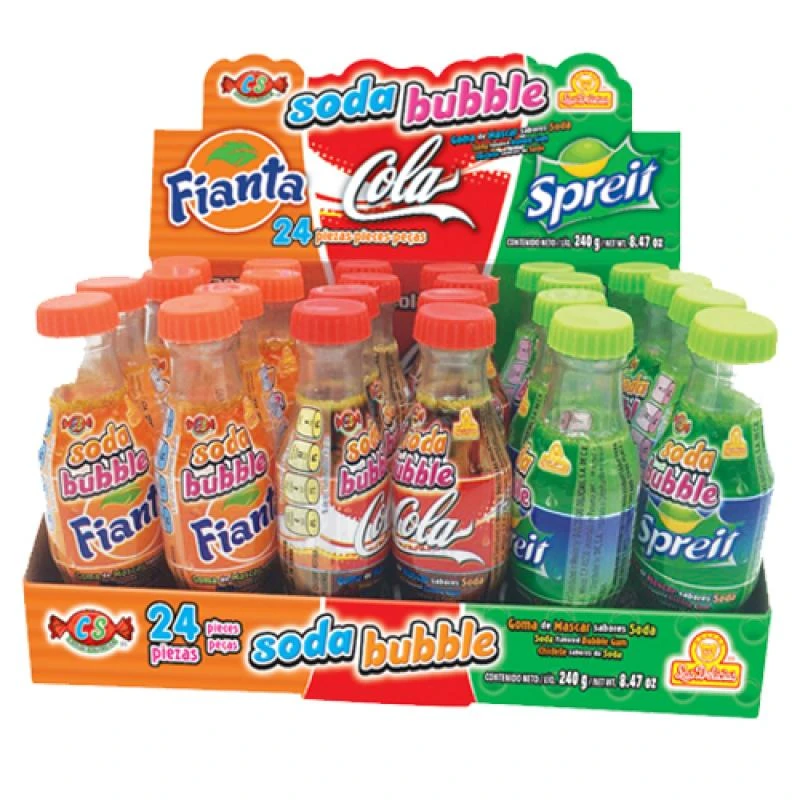 Chicletes em Garrafinha de Refrigerante Las Delicias Soda Bubble C/ 24x10g