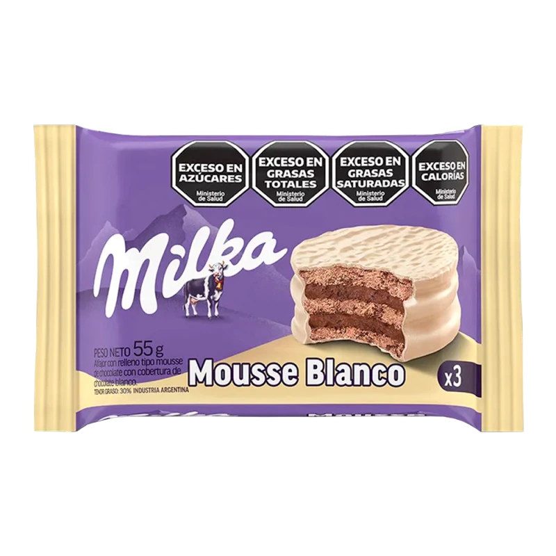 Alfajor Milka Triplo Branco com recheio de mousse chocolate 55G