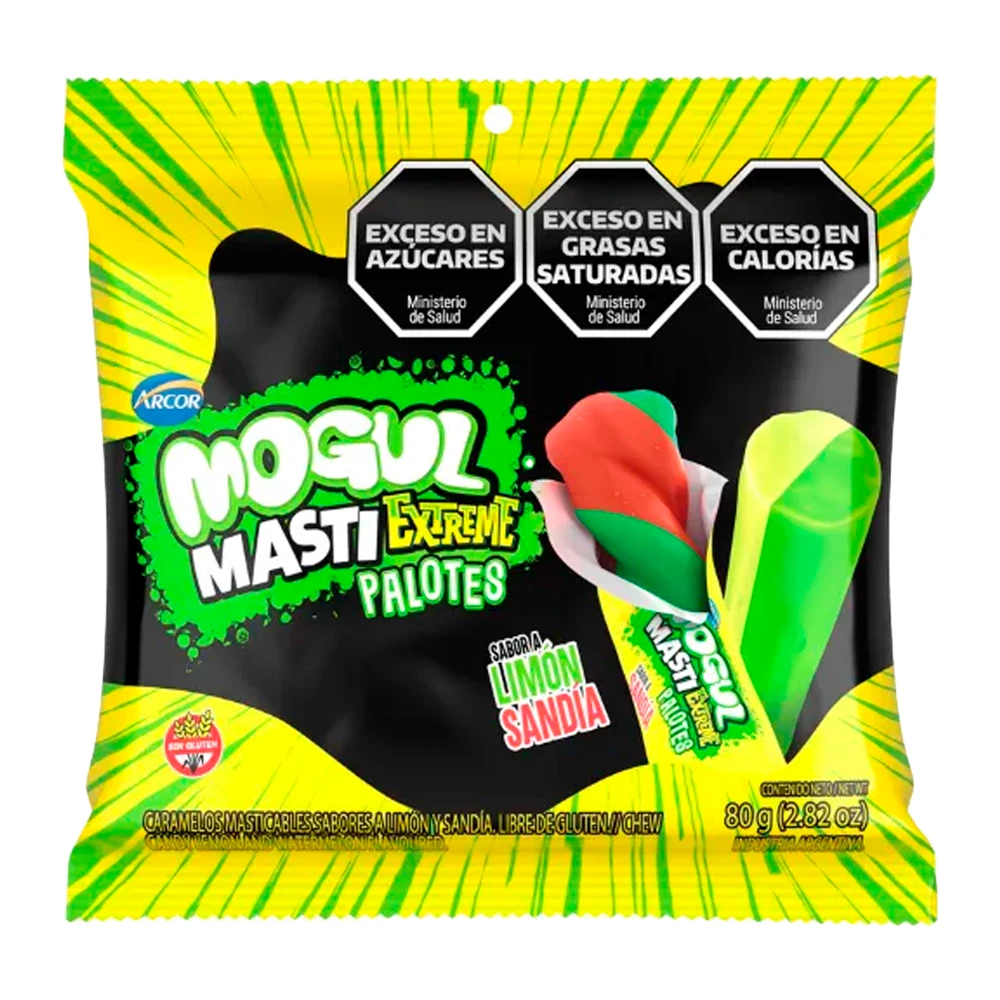 Bala Arcor Mogul Palotes Melancia Extreme Ácido Pacote 80G