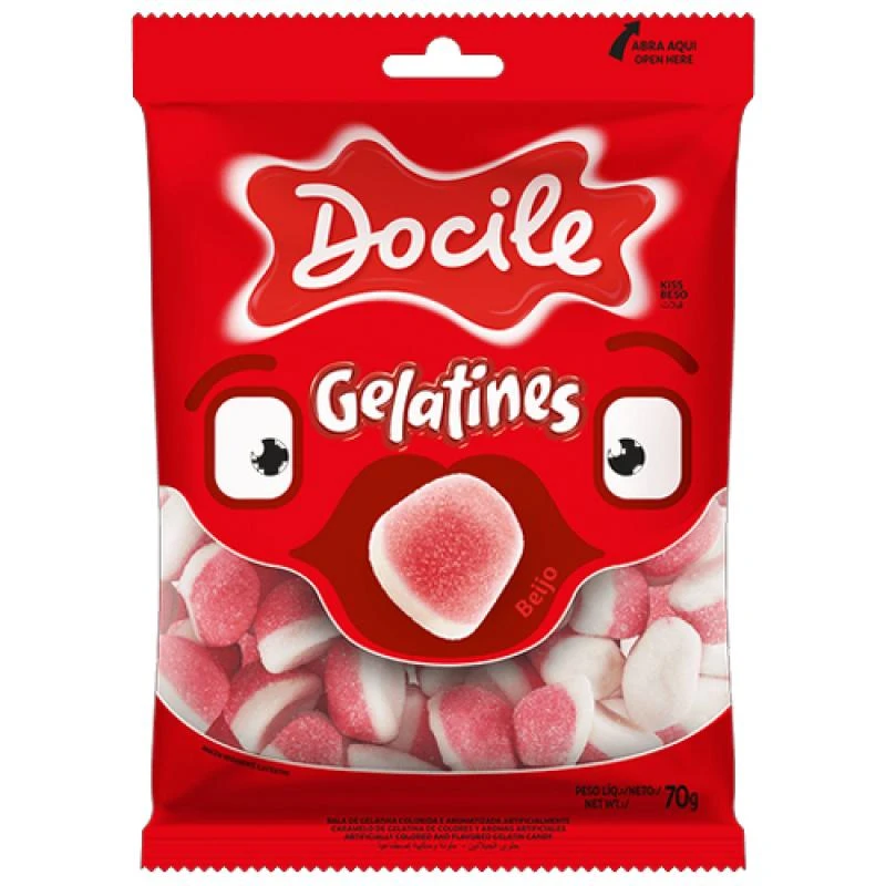 Bala de Gelatina Docile Beijos 70G