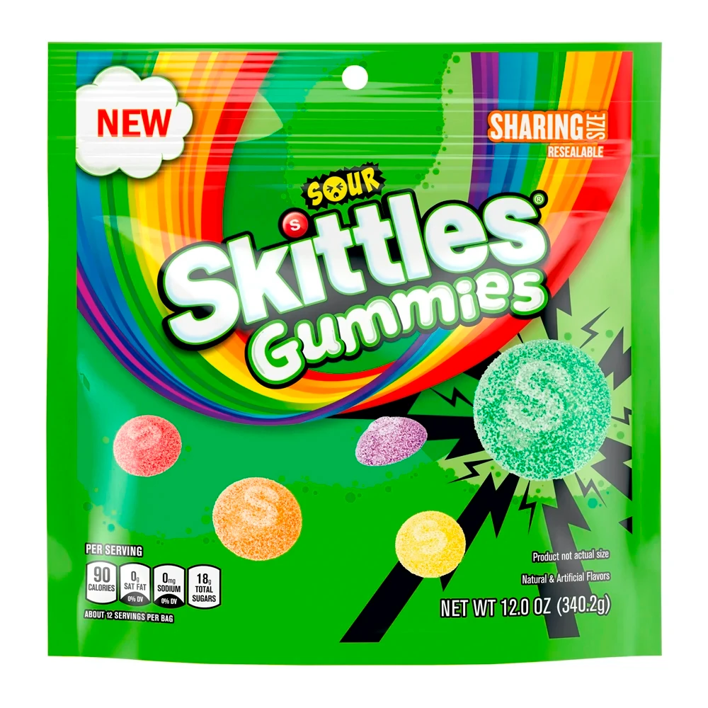 Bala de Gelatina Mars Skittles Gummies Sour Pacote 12Oz 340.2G