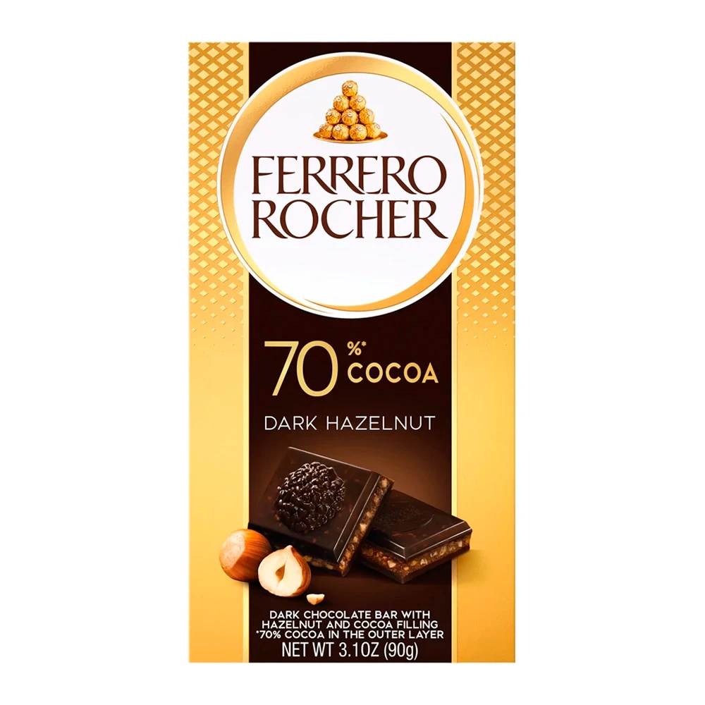 Barra Chocolate Ferrero Rocher Hazelnut 70% Cacau 90G