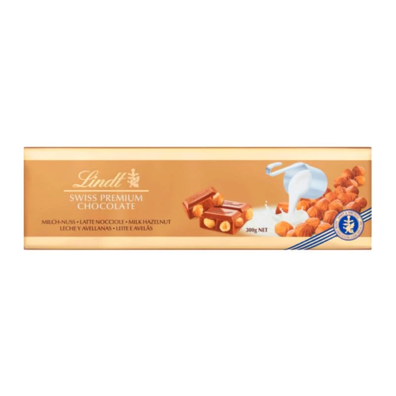 Barra Chocolate Lindt Gold Ao Leite Com Avelãs 300G
