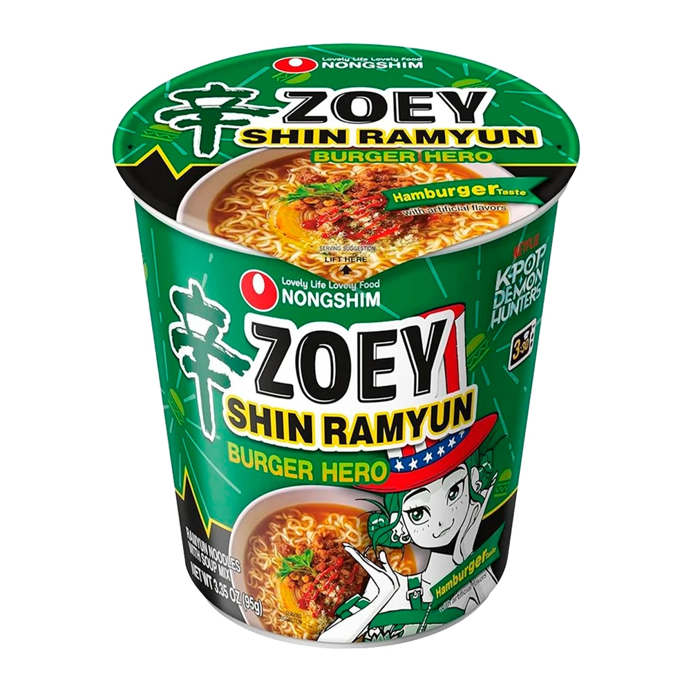 Macarrão Instantâneo Nongshim Kpop Demon Hunter Zoey Spicy Hamburger Pote 68G