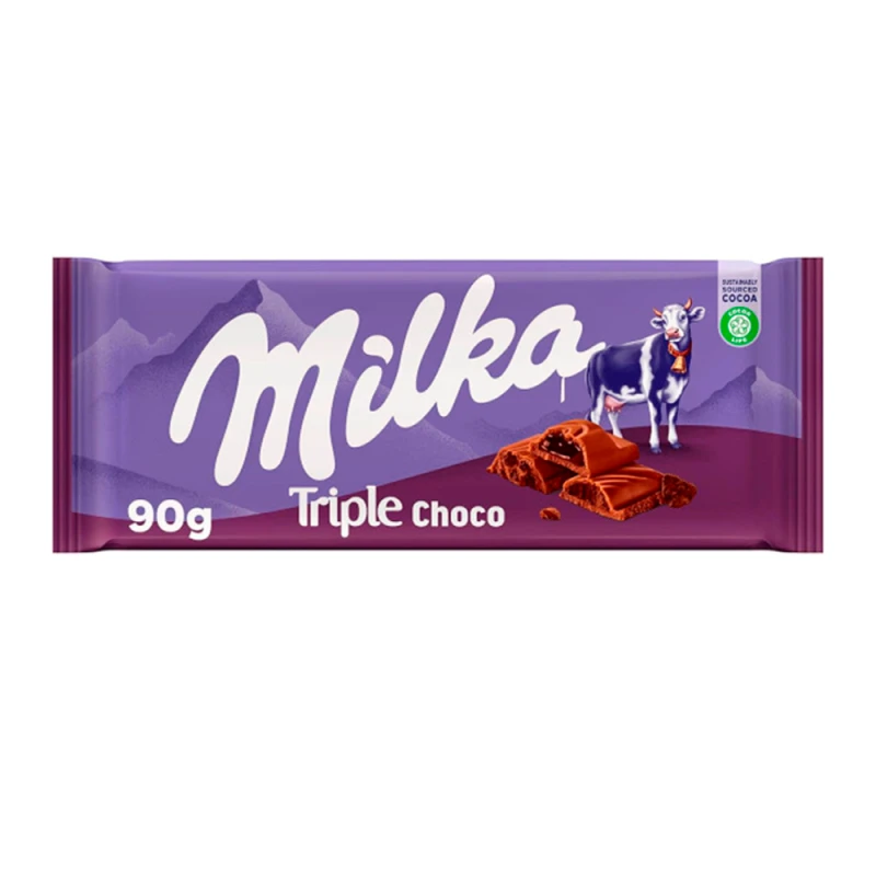 Barra Chocolate Milka Recheado Triplo Choco Cacau 90G