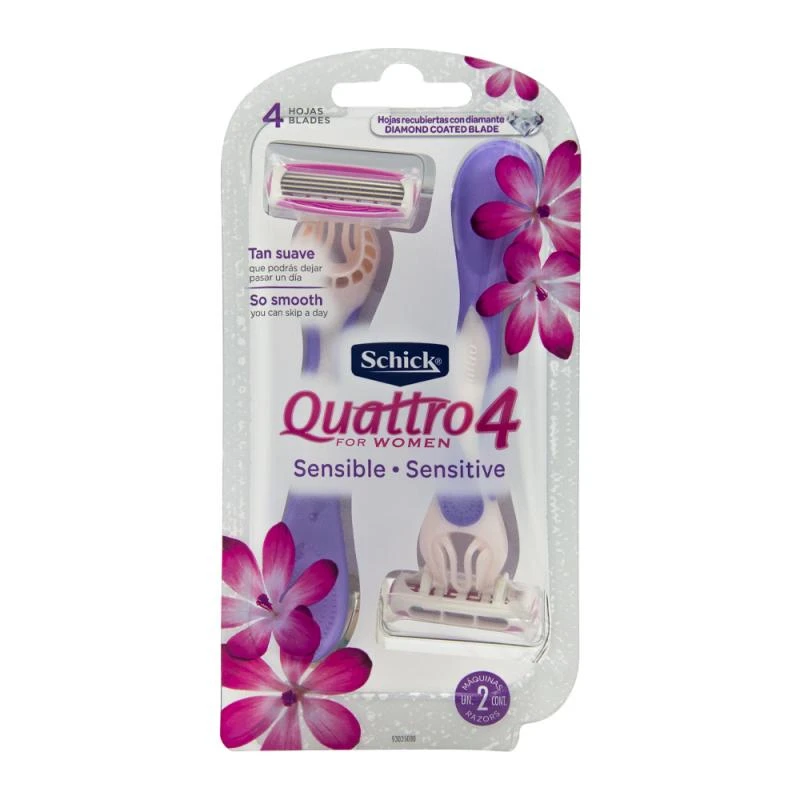 Aparelho de Barbear Schick Quattro 4 Lâminas Descartável Feminino X2 Unidades