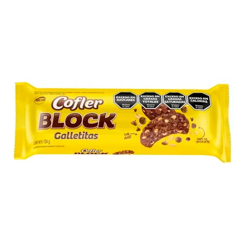 Biscoito Arcor Cofler Block Com Gotas de Chocolate e Amendoim 124G
