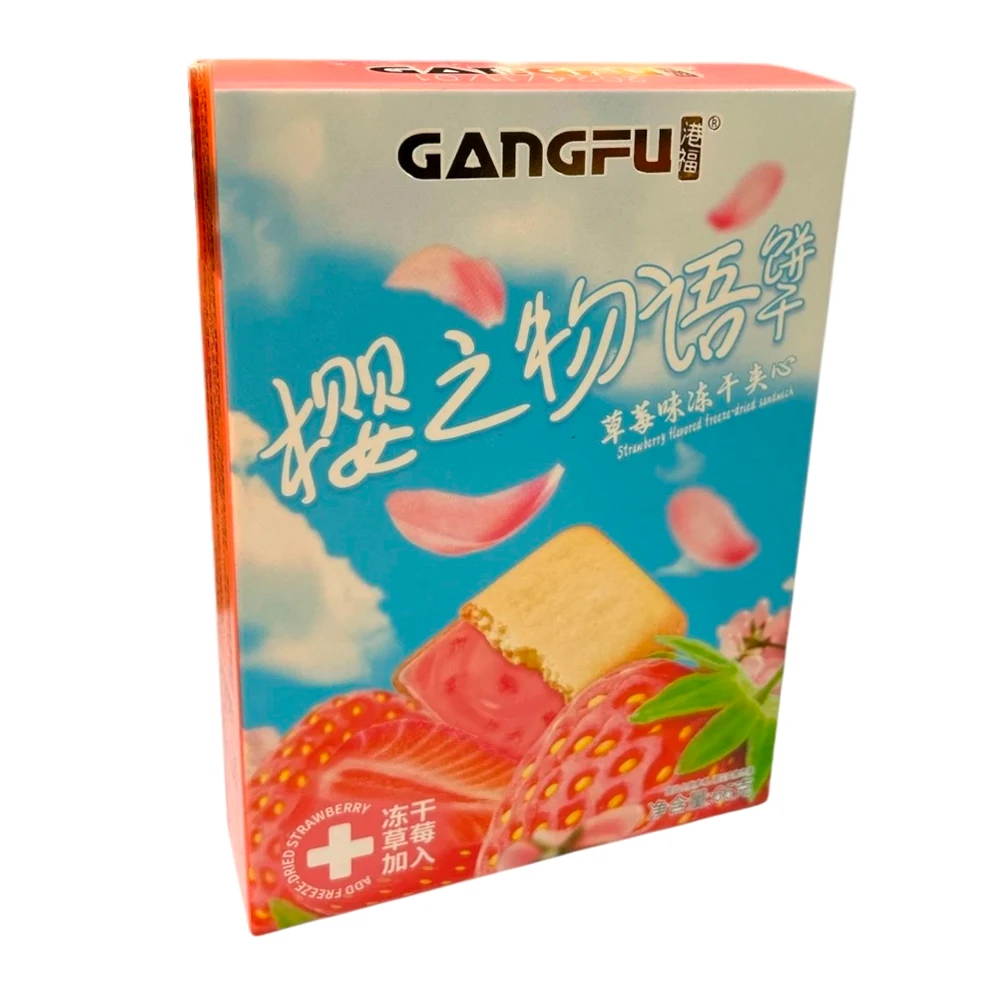 Biscoito Gangfu Recheio de Morango Caixa 66G