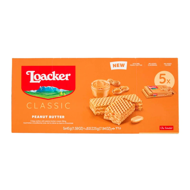 Biscoito Wafer Loacker Manteiga de Amendoim X5 225G