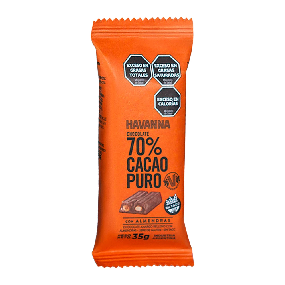 Barra Chocolate Havanna 70% Cacau Com Recheio de amêndoas 35G