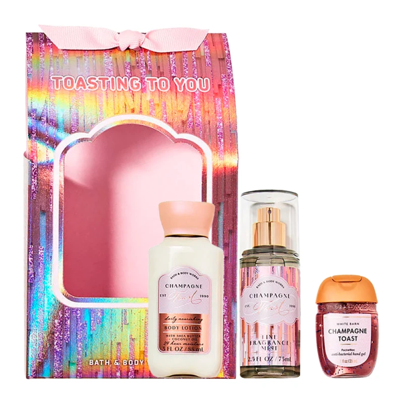 Kit Bath & Body Works Champagne Toast (Loçao Corporal + Colonia Corporal + Gel Antibacteriano)