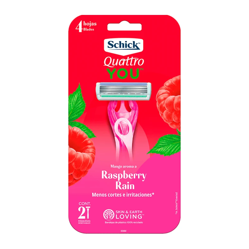 Aparelho de Barbear Schick Quattro Descartável 4 Lâminas Feminino Perfumado Raspberry X2 Unidades