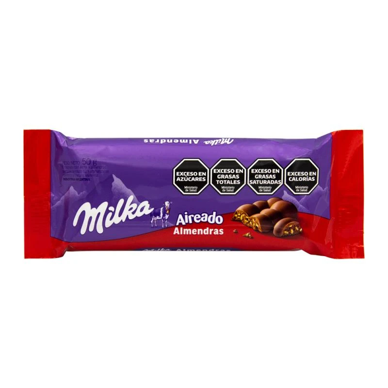 Barra Chocolate Milka Leger Aerado Leite Com Amêndoas 50G