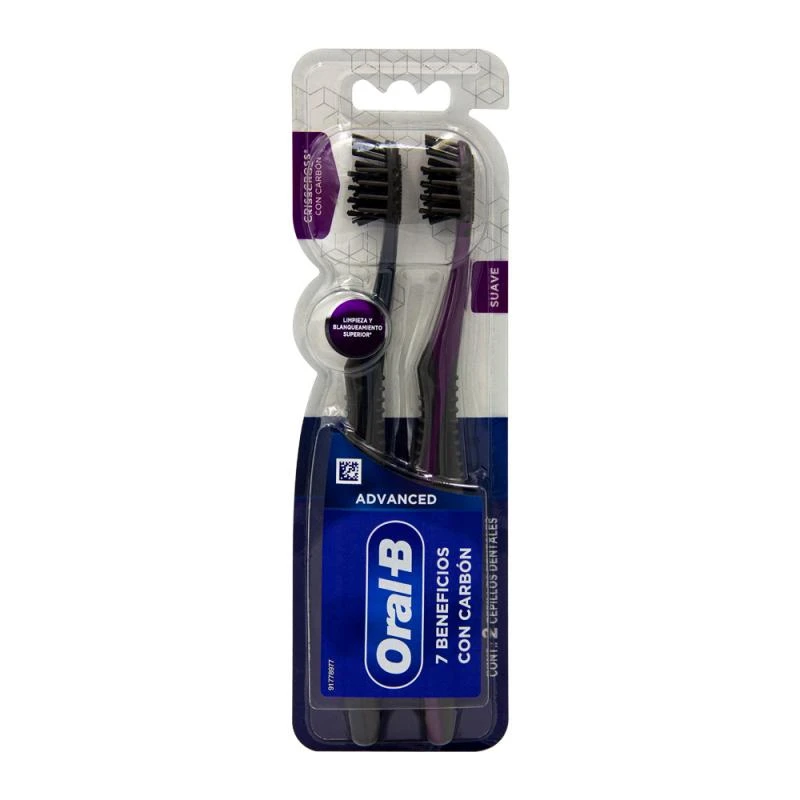 Escova de Dente Macio Oral B  7 Beneficios Com Carvão Kit Com 2 Unidades