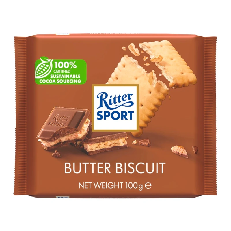 Barra Chocolate Ritter Sport Leite e Biscoito 100G