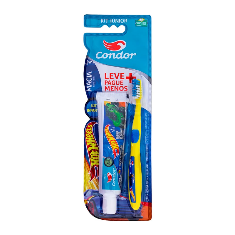 Escova de Dente Condor + Creme Dental Hotwheels 2-5 Anos