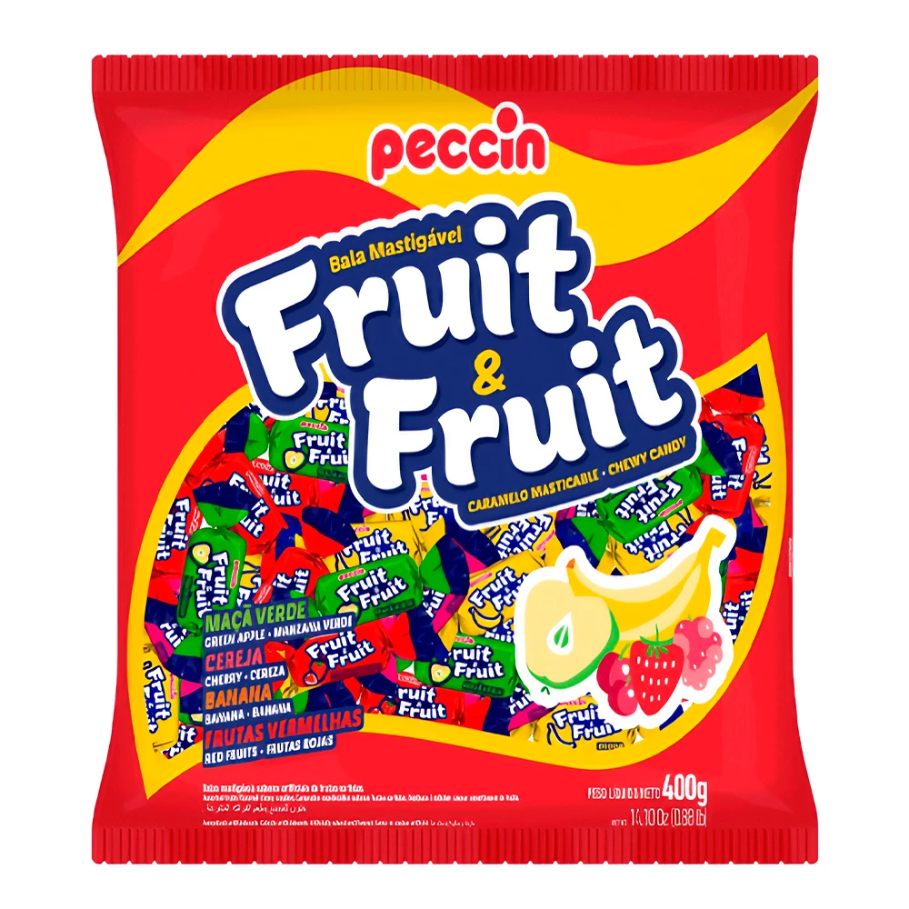 Bala Mastigável Peccin Fruit & Fruit Mix de Frutas Pacote 400G