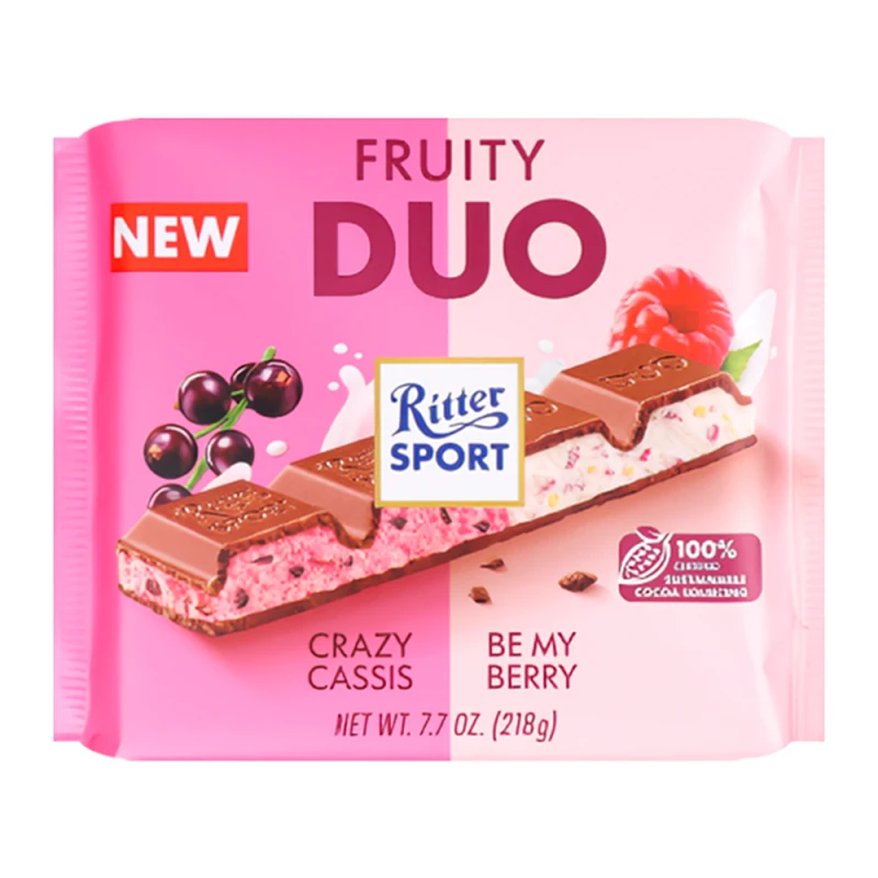 Barra Chocolate Ritter Sport Duo Fruity 218G