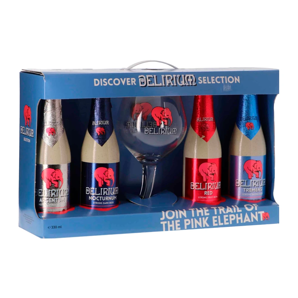 Kit Cerveja Delirium Selection 4 Long Neck 330Ml + 1 Copo Personalizado
