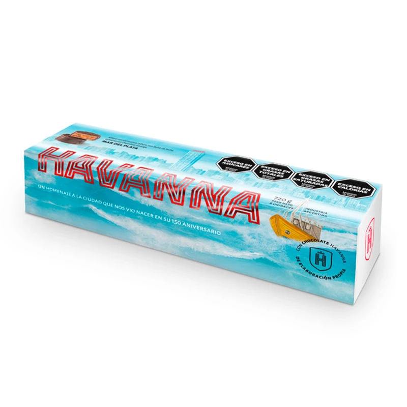 Alfajor Havanna Mar Del Plata Recheio Doce de Leite Cobertura Chocolate Amargo 70% Cacau Com Cristais de Sal Marinho Caixa c/ 8X90G