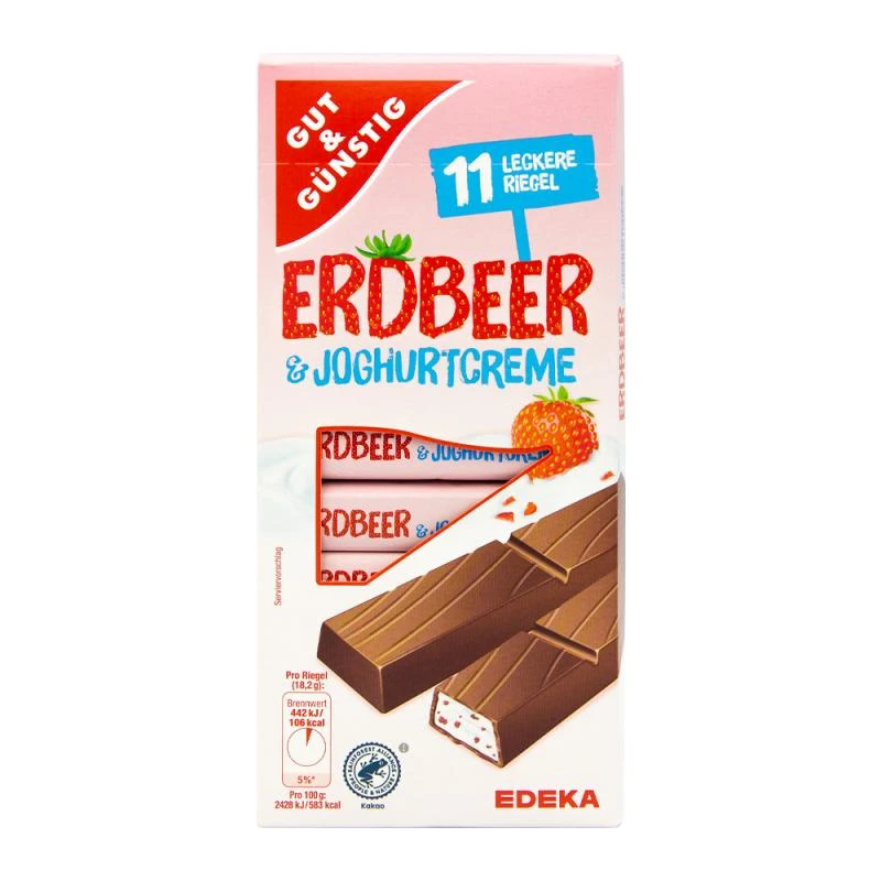 Barrinhas de Chocolate Recheada de Iogurte de Morango 200G Edeka