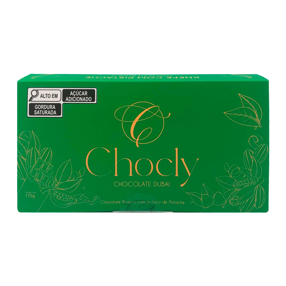 Barra Chocolate Dubai Chocly Branco Recheio Pistache 175G