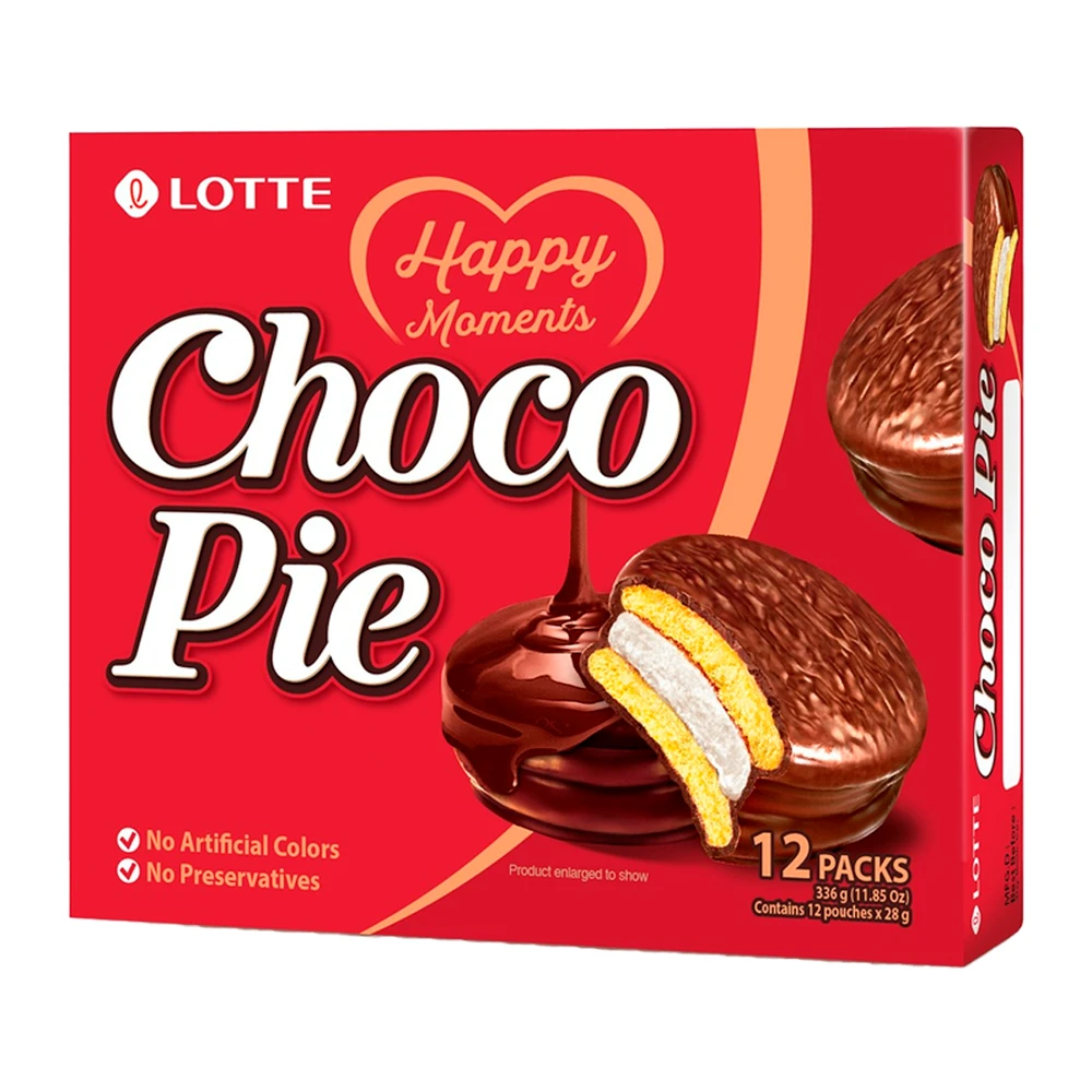 Choco Pie Lotte Recheado Marshmallow Caixa 12X28G