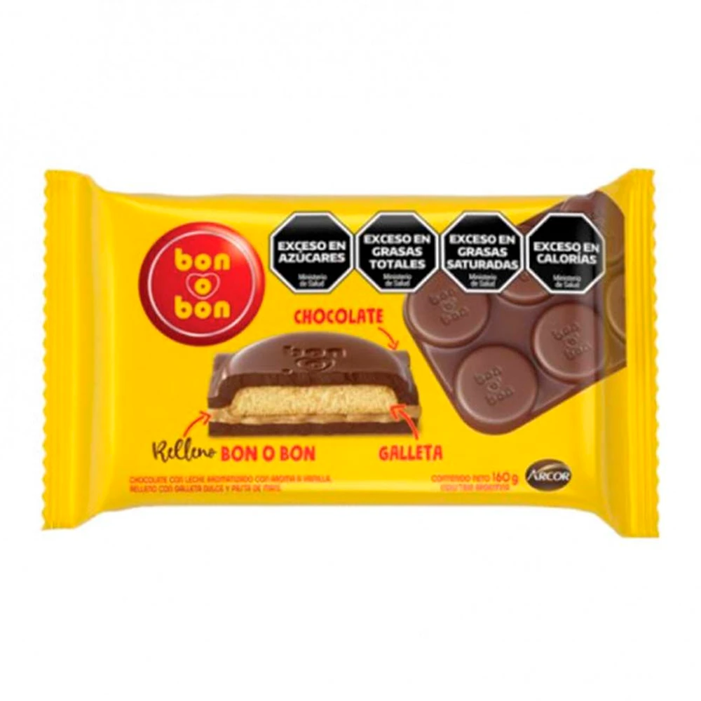 Chocolate Arcor Bon o Bon Recheio de Creme de Amendoim e Biscoito Barra 160G