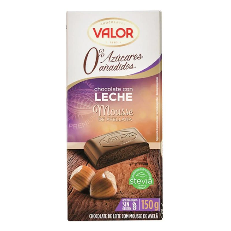 Barra Chocolate Valor Sem Açucar Ao Leite e Creme de Avelã 100G