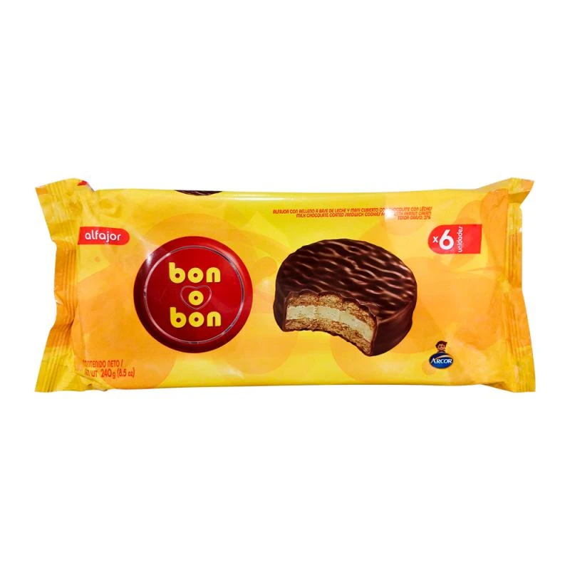 Alfajor Arcor Bon o Bon Chocolate Ao Leite e recheio de creme de amendoim Pacote C/ 6 Und