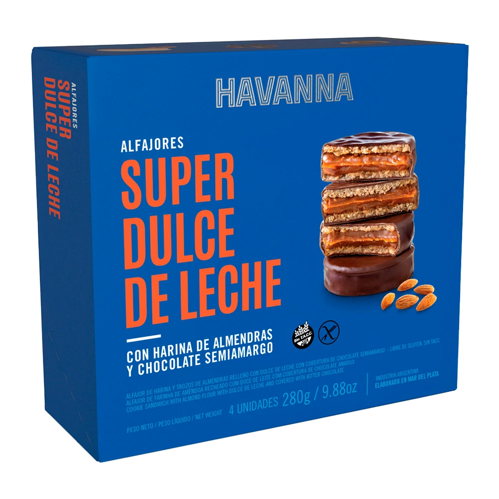 Alfajor Havanna Recheio Super Doce de Leite Caixa c/ 4X65G