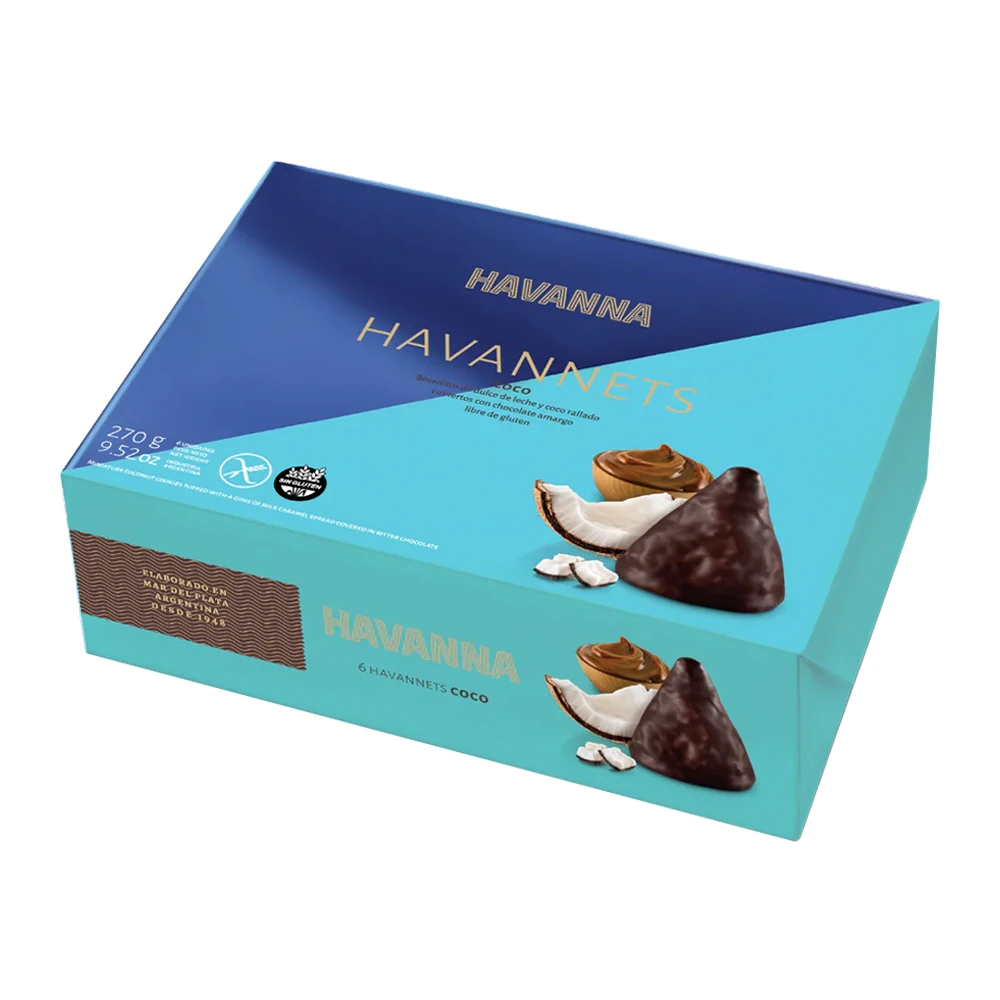 Havanete Havanna Recheio Coco e Doce de Leite Cobertura Chocolate Amargo Caixa c/ 6X38G