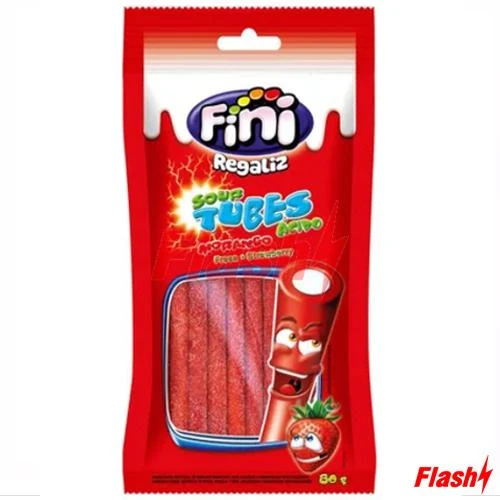 Bala de Gelatina Fini Canudinho Morango Ácido 80G