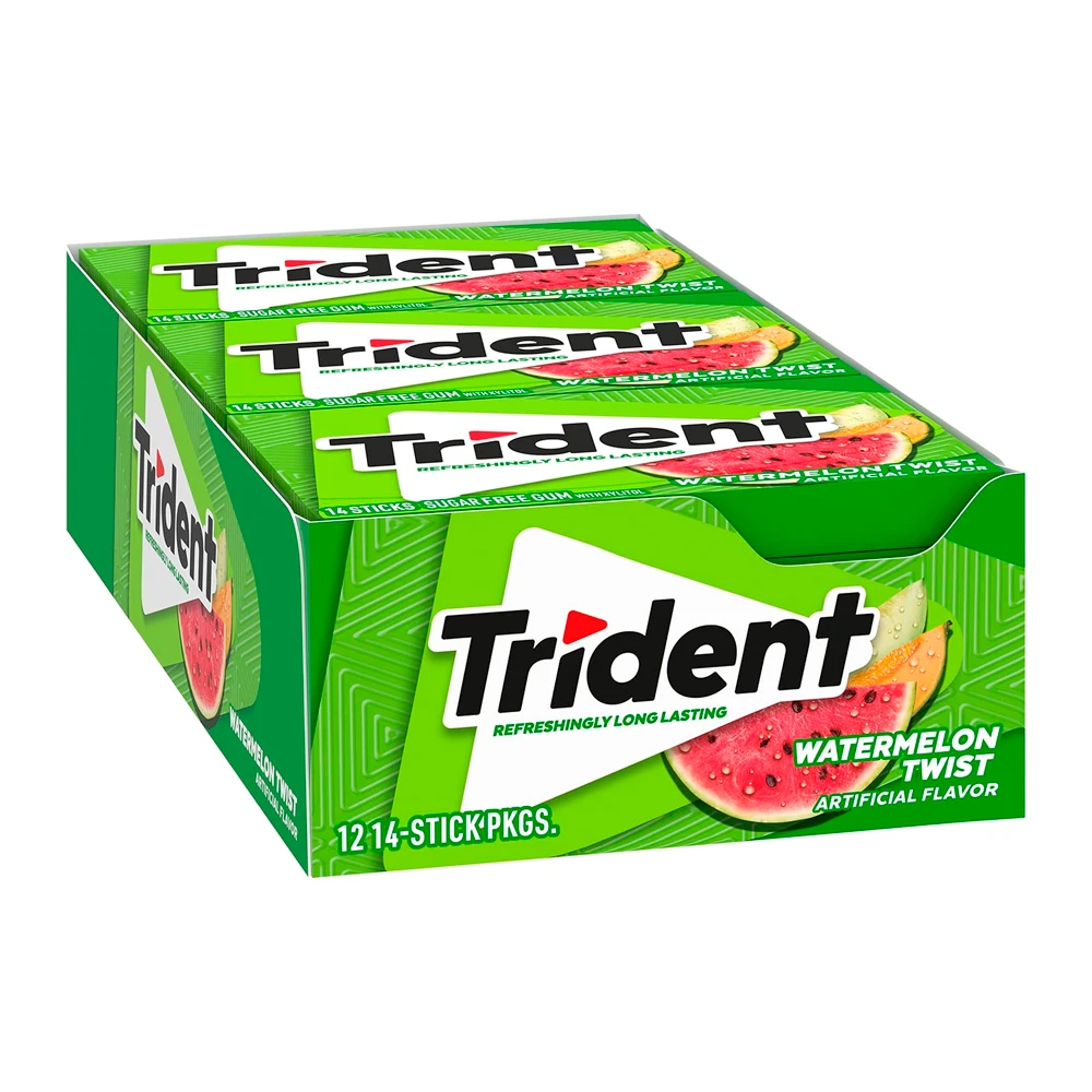 Chicletes Trident Americano Watermelon Twist Sem Açúcar Caixa 12X30G