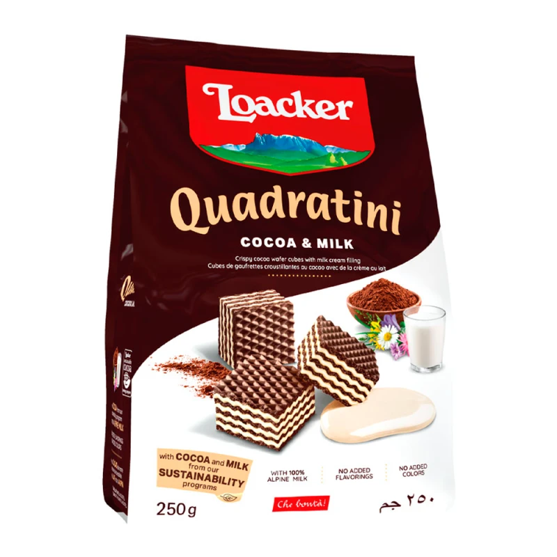 Biscoito Wafer Loacker Quadratini Cacao e Leite 250G