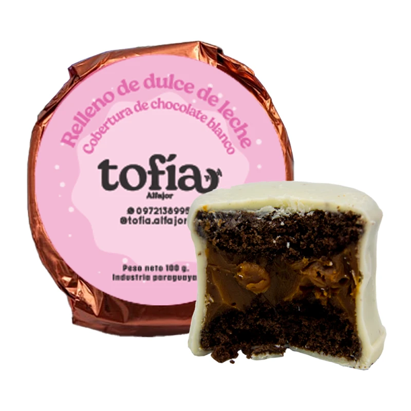Alfajor Tofia Artesanal Branco Recheio Doce de Leite 100g