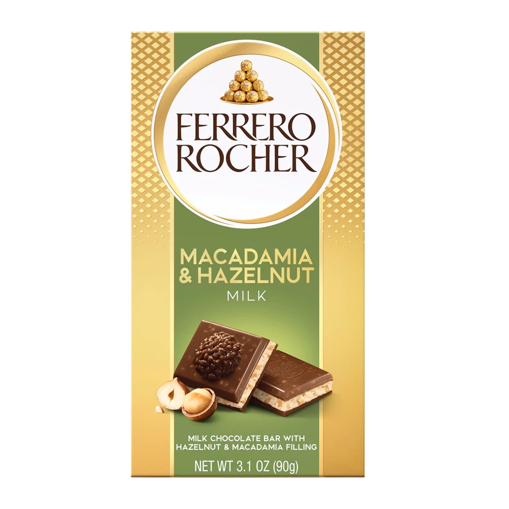 Barra Chocolate Ferrero Rocher Ao Leite Macadamia e Avelã 3.1Oz 90G